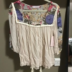 Beige Blouse w/ Floral Upper